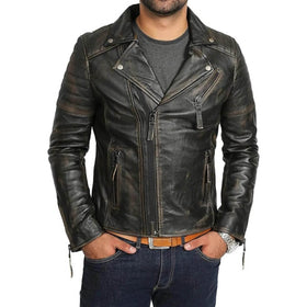 Mens Real Leather Biker Style Jacket
